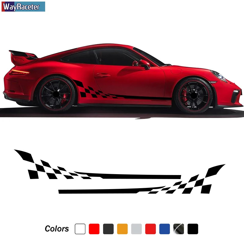 2 Pcs Racing Flag Style Car Door Side Stripes Stickers Decal For Porsche 911 997 991 992 GT3 RS Tur