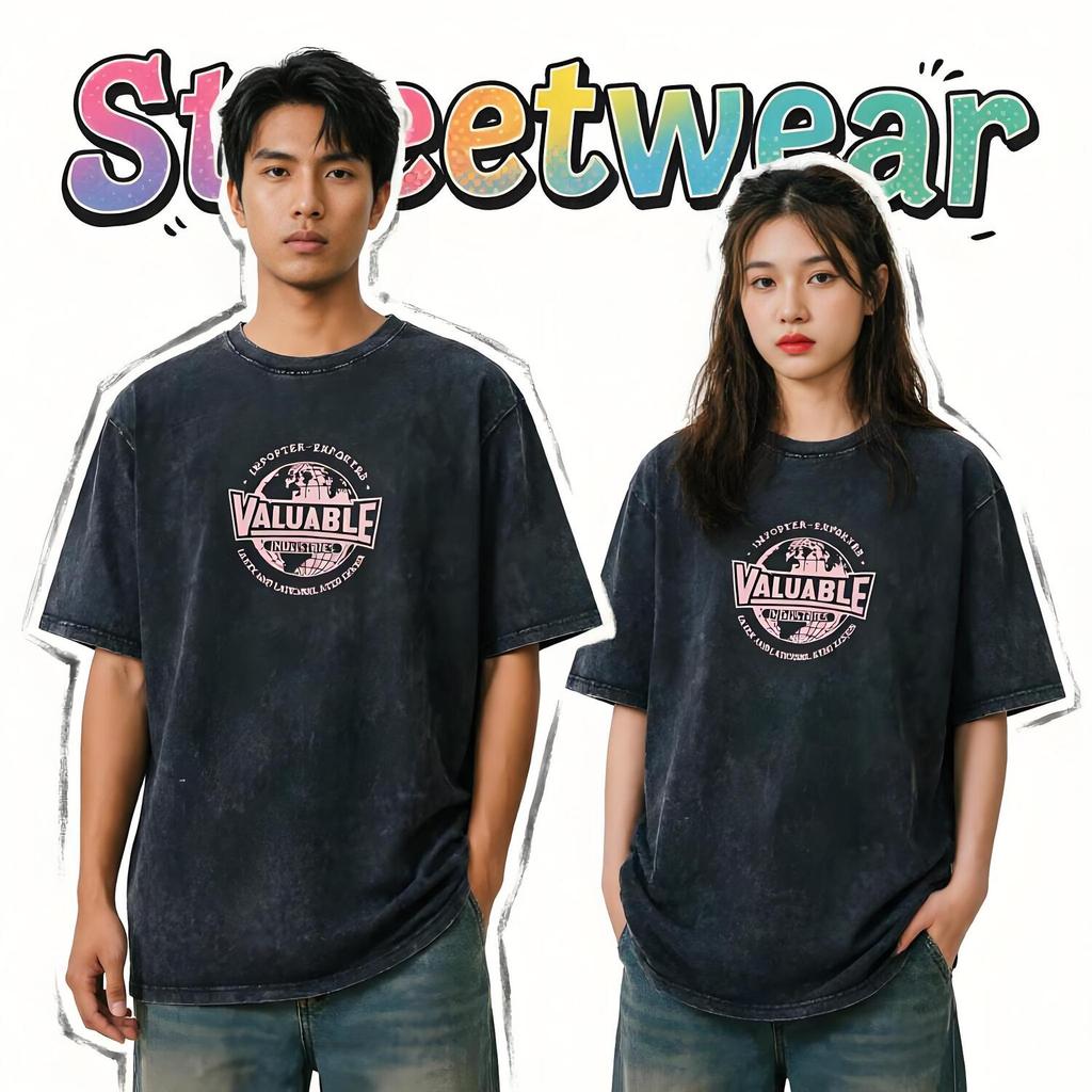 Streetwear Loose Couple Outfit Versatile Top Black for Couples