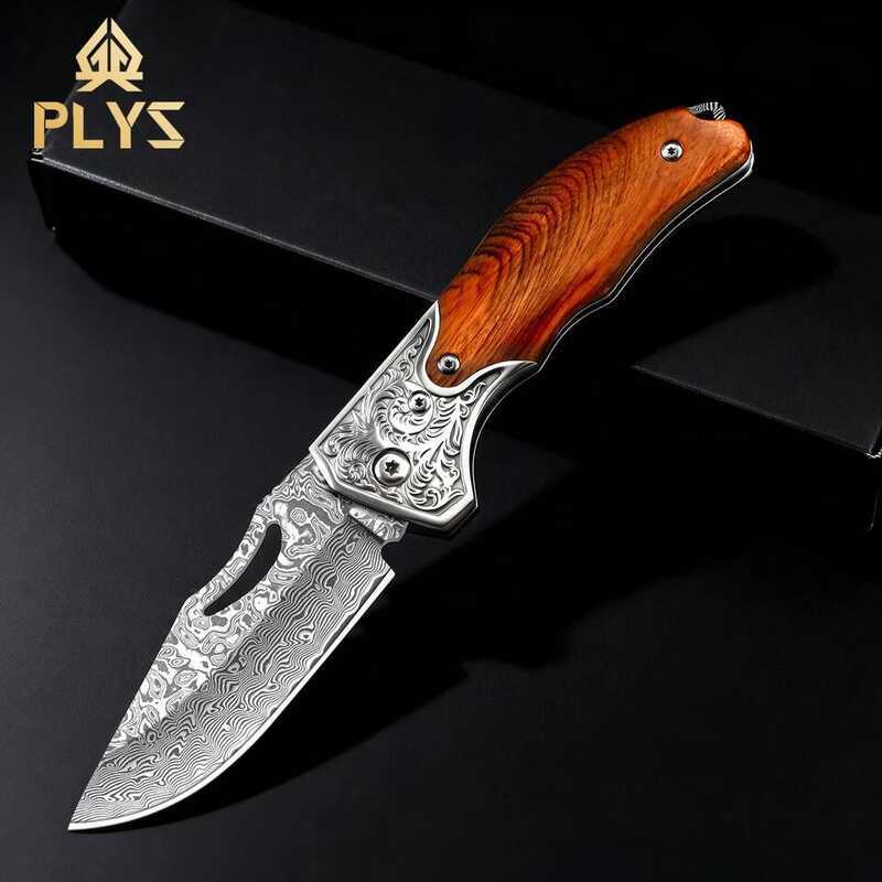 C Folding 67-Layer Damascus Folding Pocket With Wooden Handle EDC Tools Outdoor Camping Tactical
