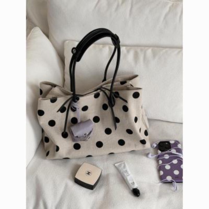 Polka Dot Tote Bag กระเป๋าสะพายไหล่ความจุขนาดใหญ่ผู้หญิงลําลอง