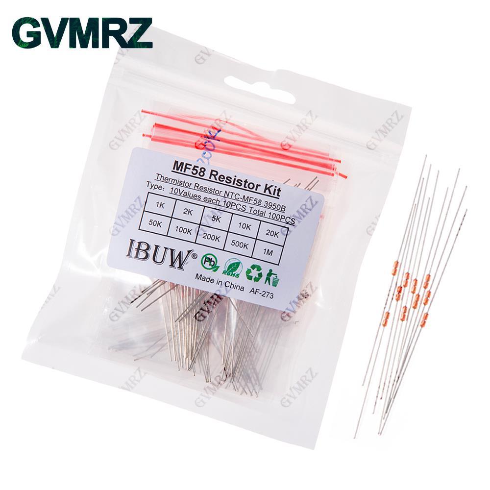 100PCS 10 ค่า MF58 NTC Thermistor Kit 1K-1M 3950B สําหรับอุณหภูมิ Sensing & Circuit Thermal Control 
