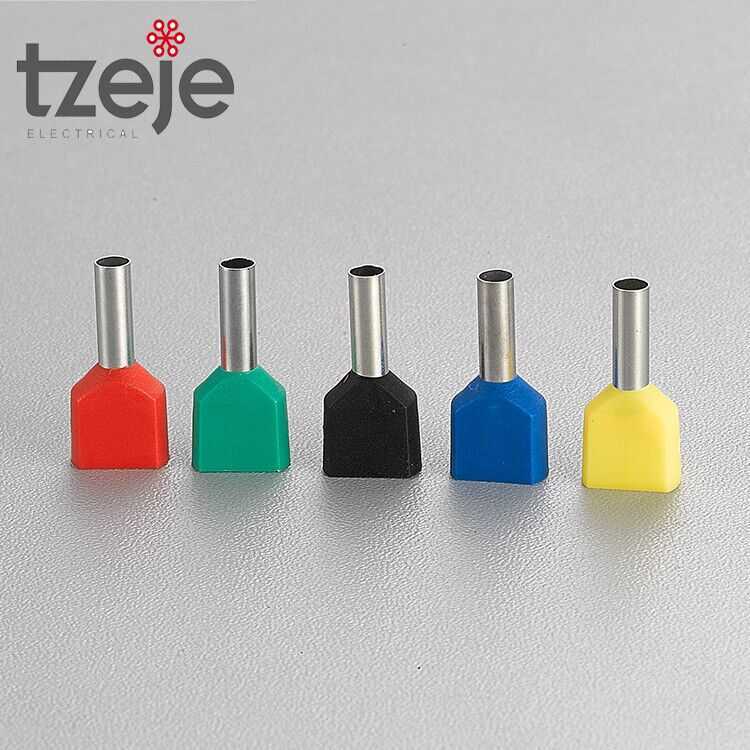 TE Double Wire Tube Type Pre-ฉนวน Terminal TE1508 ทองแดงจมูกทองแดง Two-In One-Out Pin Type Terminal 