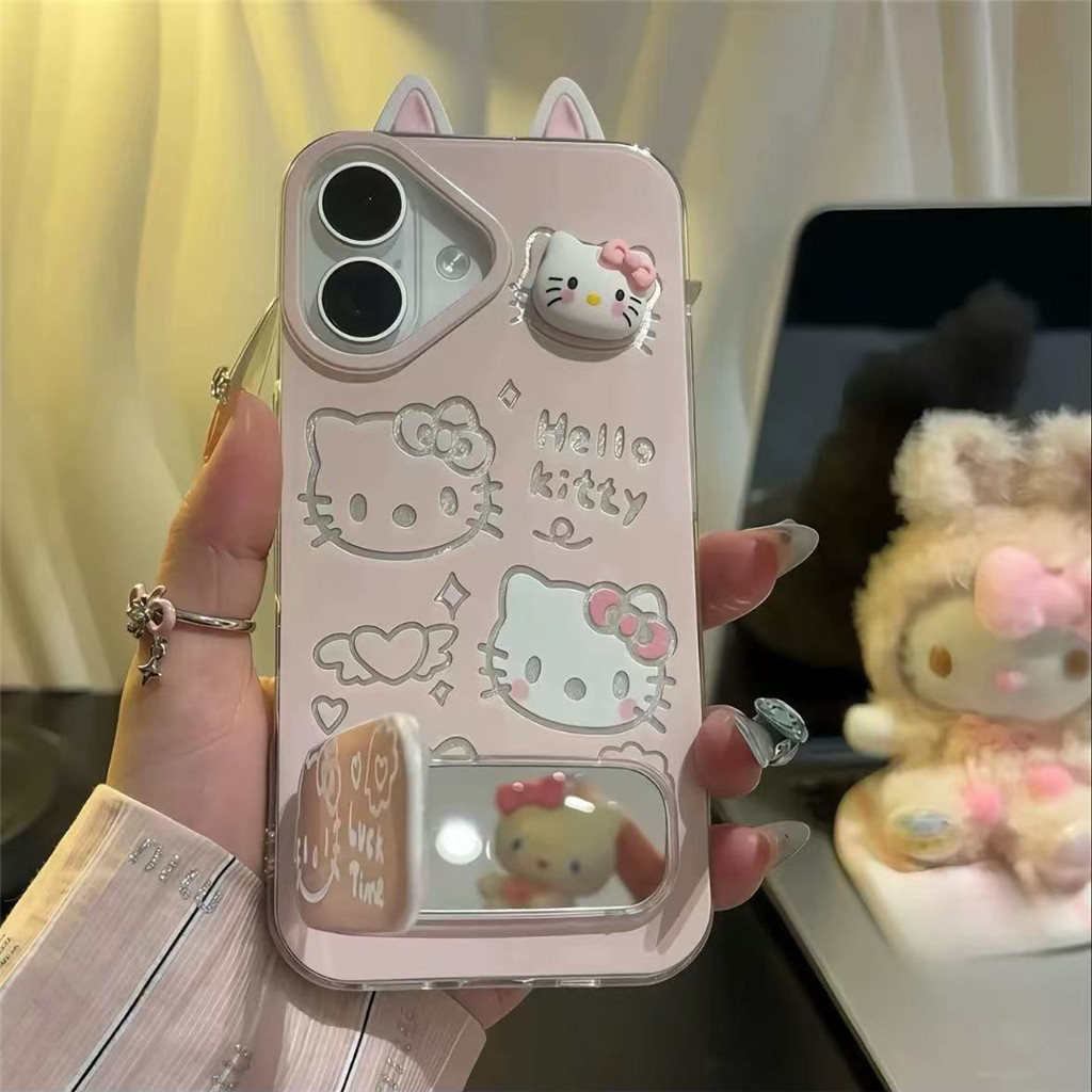 น่ารักการ์ตูน Hello Kitty 3D หูแมวเคสโทรศัพท์สําหรับ Samsung Galaxy A57 A55 A56 A54 A73 A71 A50 A52 A51 A52s 5G A53 A72 A50s