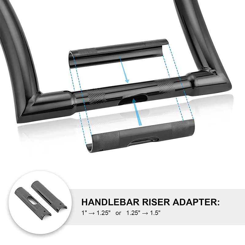 Motorcycle Gloss Black 1 inch to 1-1/4 inch (1.25") Handle Bar Handlebar Riser Clamp Adapter for Ha
