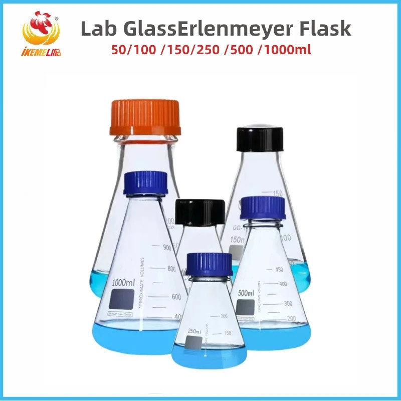 IKEME Glass Flask 50/100 /250 /500 /1000ml Erlenmeyer Flask Borosilicate Glass Triangular Flasks Ch