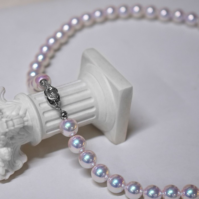 สร้อยคอมุกสำหรับผู้หญิงดีไซน์Mother-Oyster Sky ทำจากS925เงินขนาด6-12มม.