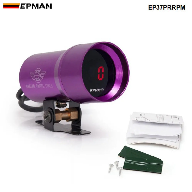 EPMAN 37mm Smoke Tach RPM Tachometer Red Digital Shift Light Style Gauge Pod Purple For BMW E39 5 S