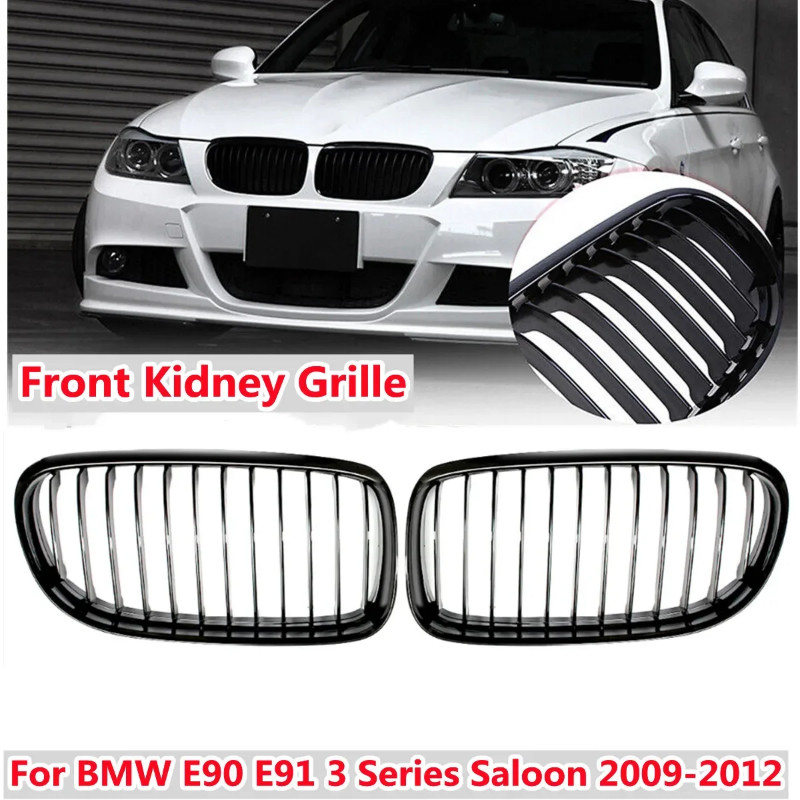 Glossy Black Front Single Slat Sport Kidney Grille Grill For BMW 3 Series E90 E91 Sedan Touring 200