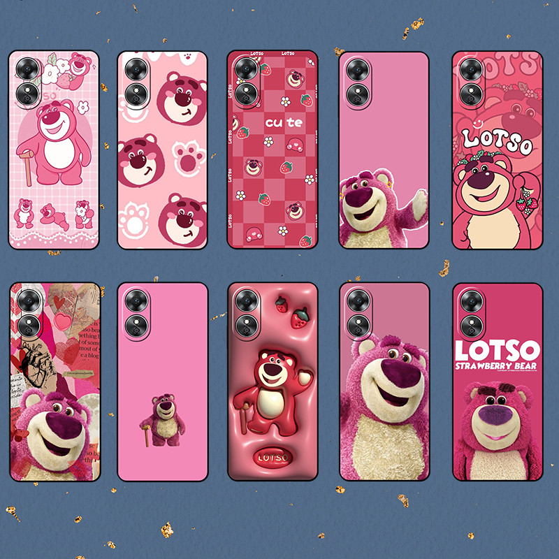 สําหรับ OPPO A96 A98 R9 R9S Reno 8Z 8T 7 8 lite สตรอเบอร์รี่หมีนุ่มสีดํา TPU เคสโทรศัพท์