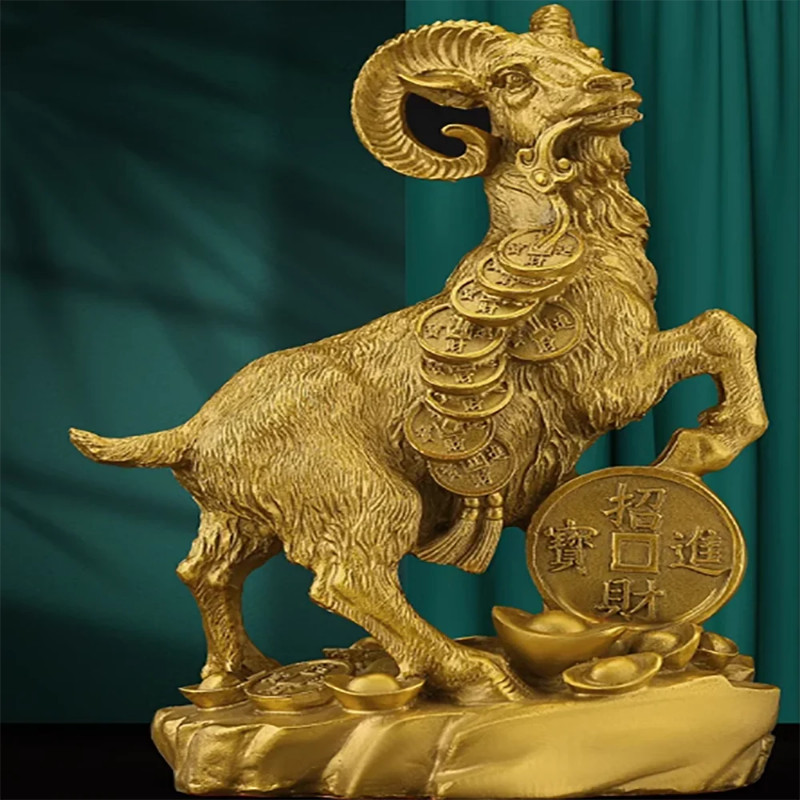 All brass sheep, gold sheep, copper handicrafts, home and living room decoration, zodiac sheep, Chi