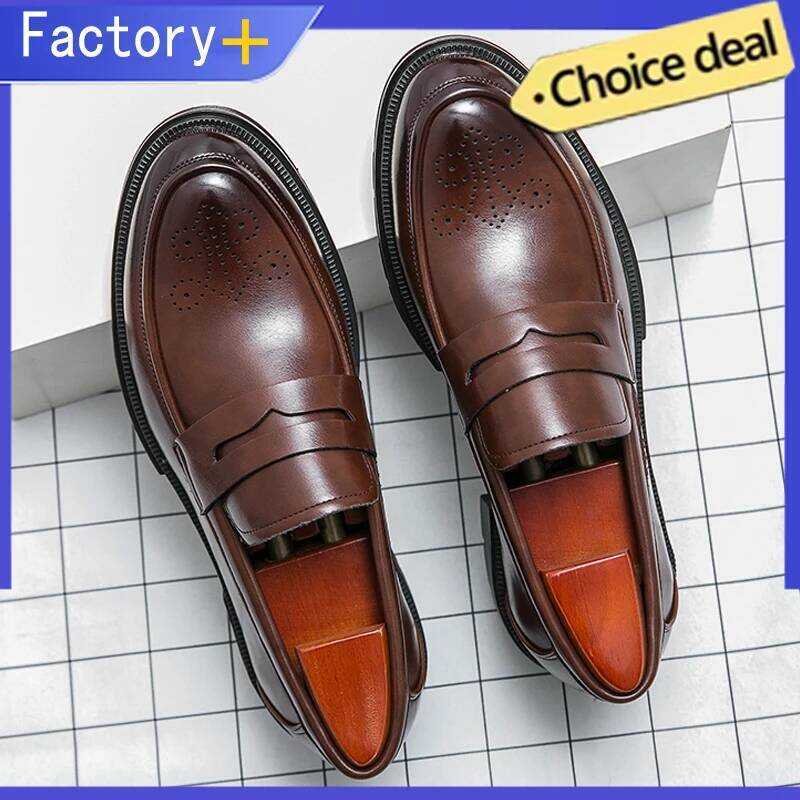 C Platform Casual Leather Shoes For Men Brogues Formal Oxford Wedding Shoes Men Office Party Men's