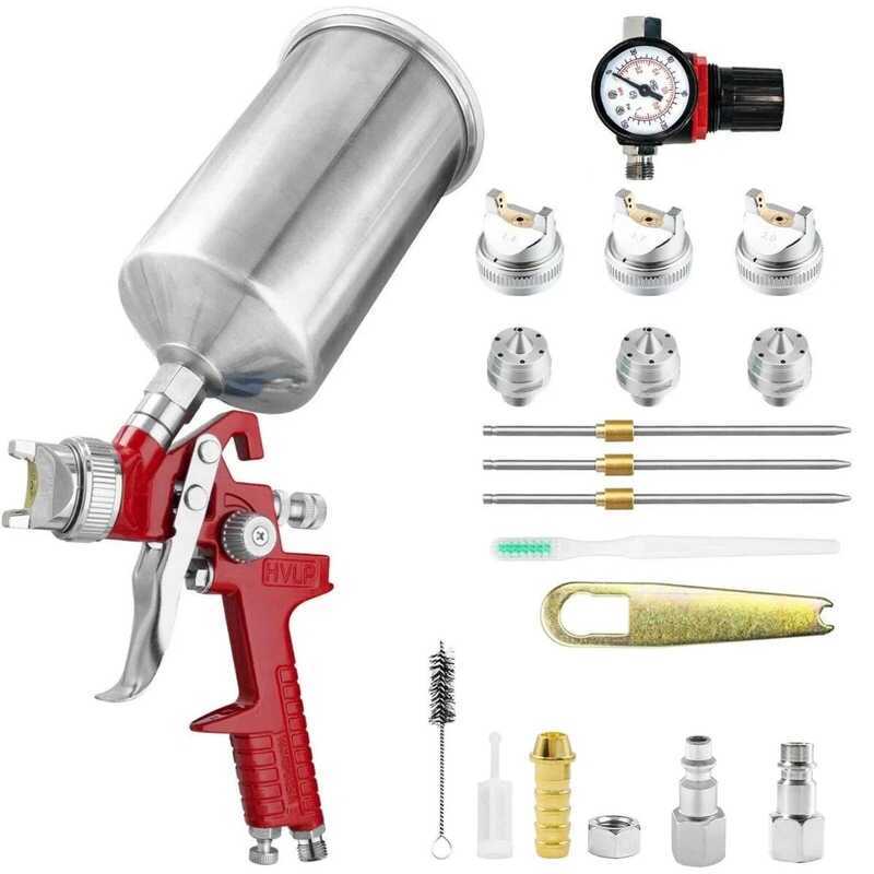 HVLP Gravity Feed Gun Auto H-827 Paint Air Spray Gun, 1000cc ถ้วยอลูมิเนียม 1.4/1.7/2.0 มม.เคล็ดลับ 