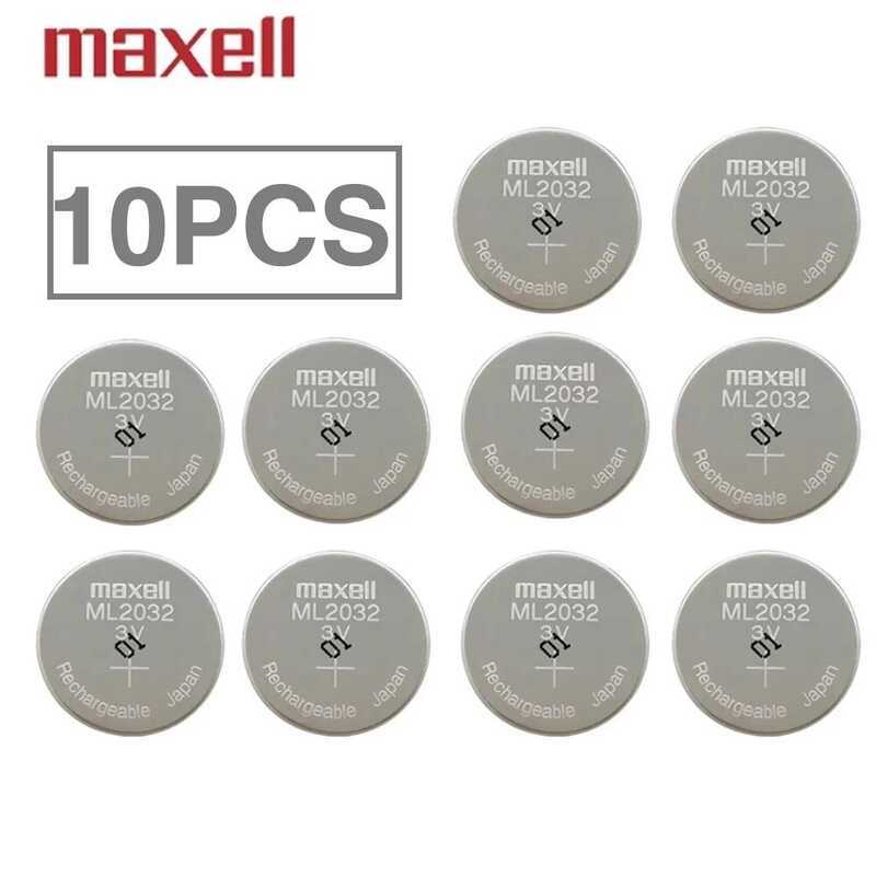 ชิ้น 10 แบตเตอรี่ลิเธียมแบบชาร์จได้ 3V รุ่น Original-Maxell Ml2032 แทนที่ Cr2032 Dl2032 Ecr2032 สำห