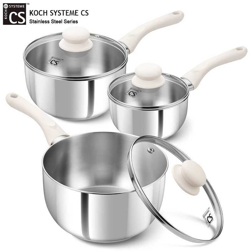 C KOCH SYSTEME CS 1/2/3Qt Stainless Steel Saucepan With Lid Nonstick Milk Pots With Stay-Cool Bakel