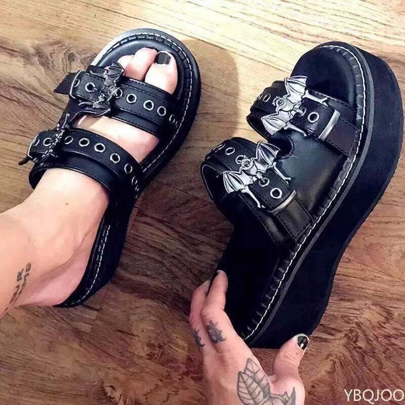 C Summer Sandals Buckles Vampire Cosplay Platform Black Gothic Shoes For Women Sl Metal Decoration