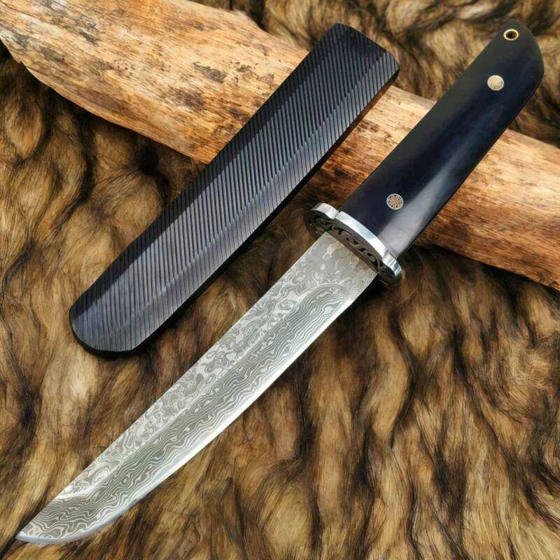 C Damascus Steel Ebony Knives, Portable Camping Fruit Knives, High Hardness Small Straight Knives