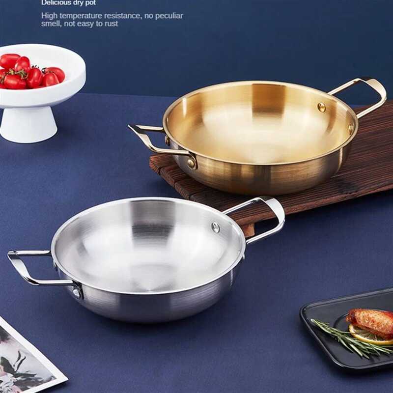C Stainless Steel Cookware Saucepan Dry Pots With Handle Home Cooking Paella Pan Sea Rice Pot Picni