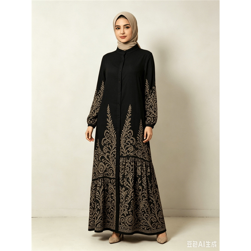 ผู้หญิงดอกไม้ปุ่มลง Abaya Maxi ชุด, Elegant แขนยาวเจียมตัวมุสลิมชุด,ลําลองหลวมอิสลามสวดมนต์ Robe สําหรับ Ramadan/Eid Shirtdress 81