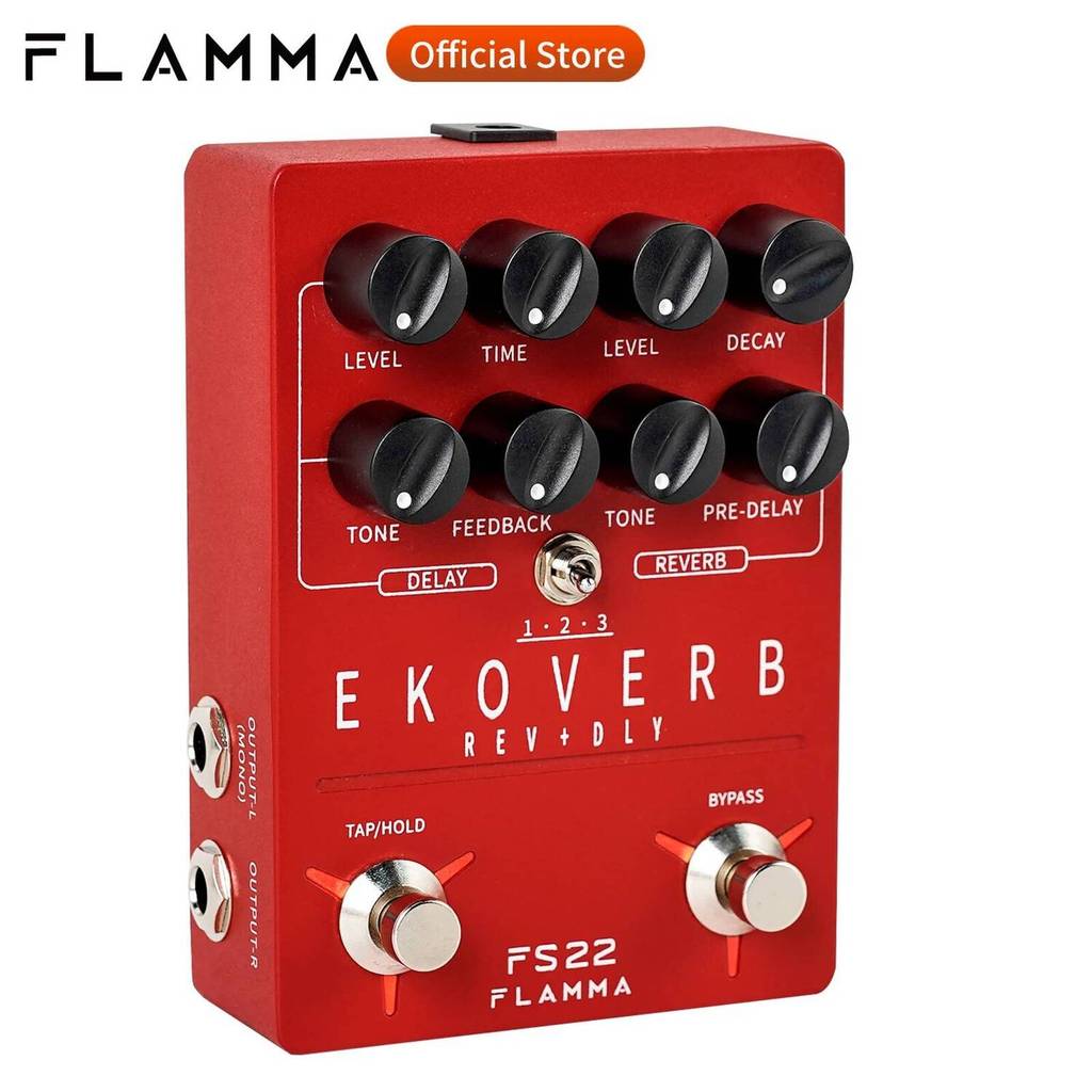 FLAMMA FS22 Ekoverb Dual Reverb Delay Pedal พร้อม Freeze และ Trail On Function พร้อมแหล่งจ่ายไฟ