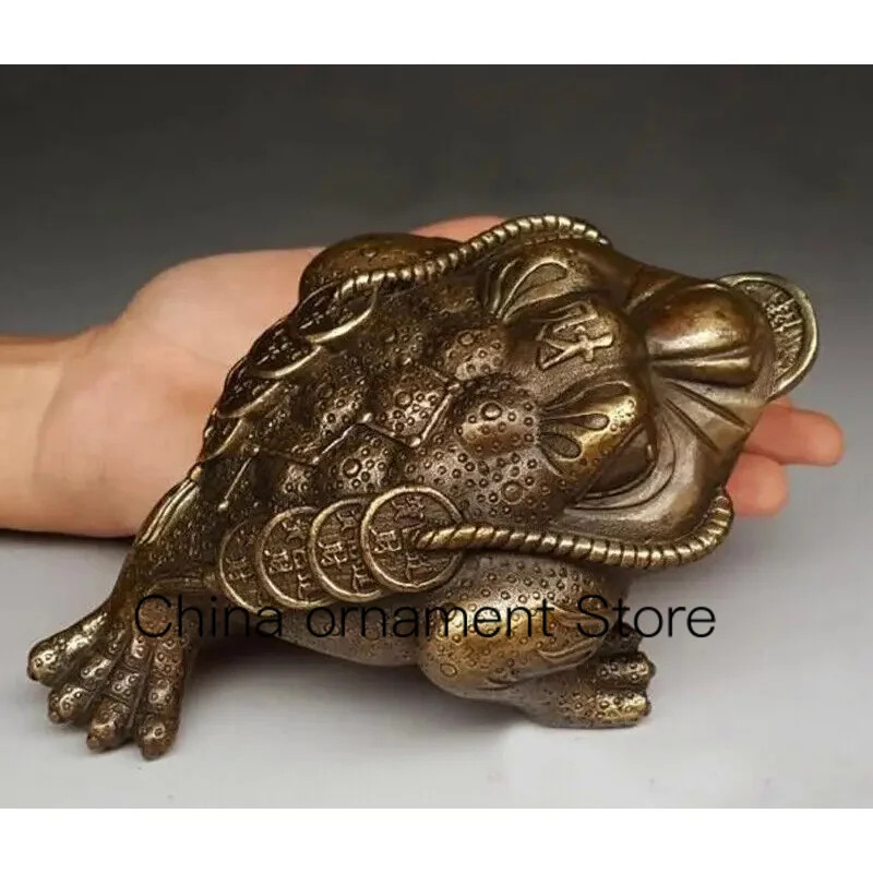 Antique Bronze 3 legged 7 stars Lucky fortune Jin Chan toad Feng Shui Statue