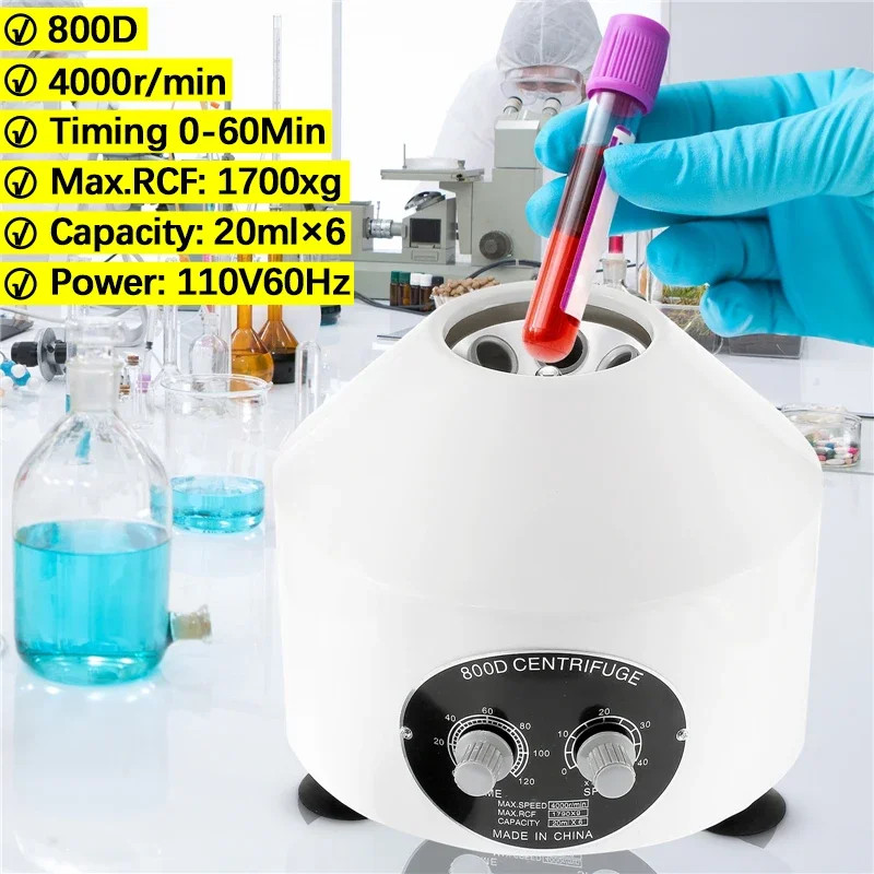 800D Electric Centrifuge PRP PRF Medical Separate Machine Desktop LabCentrifuge with Timer and Spee