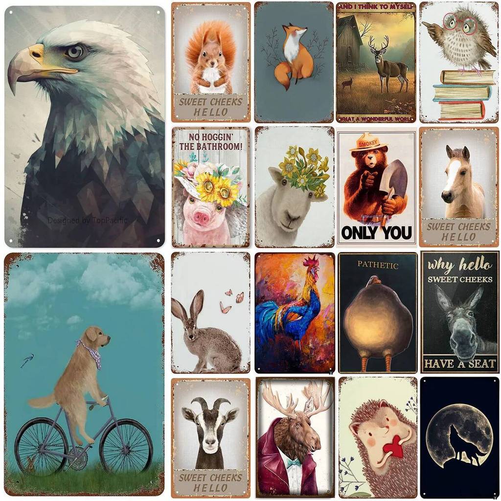 สัตว์โลหะป้ายดีบุก Sweet Cheeks Hello โปสเตอร์แผ่น Wall Decor สําหรับ Home Garden Bars Man Cave Cafe