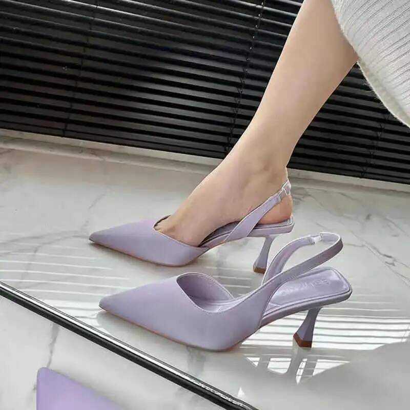 C Ladies Shoes Purple Summer 2025 Closed Sandals For Women Pumps Pointed Toe Office Work Footwear H