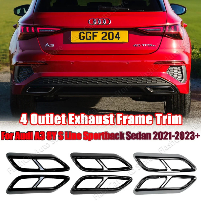 2Pcs/Sets Glossy Black Stainless Rear Dual Pipe Exhaust Outputs Mufflers Cover For Audi A3 8Y S Lin