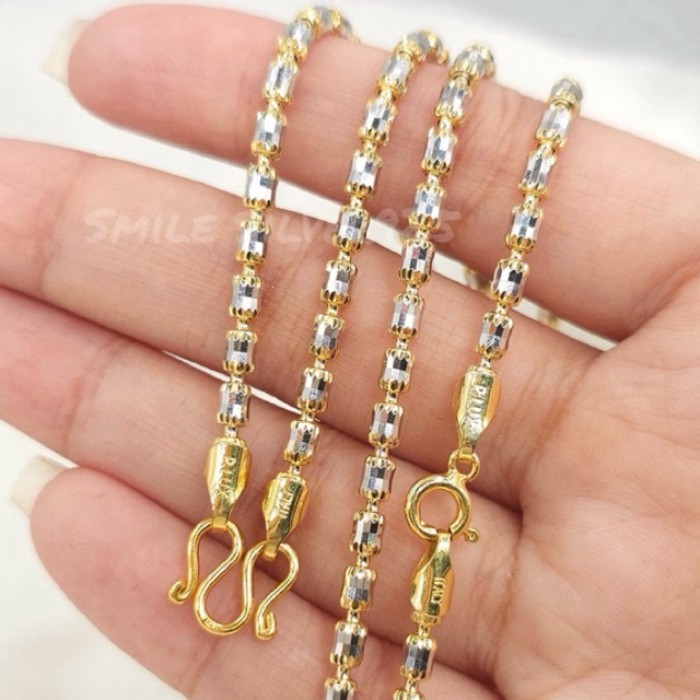 ค15 สร้อยคอ ลายปล้องอ้อยคริสตัล Diamond Cut 3mm เงินแท้ 92.5% Italy ชุบ 2 กษัตริย์ (WG+G)