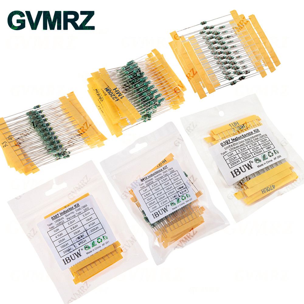 แหวนสี Inductor Assortment 0307 1/4W 041 1/2W 1UH 10UH 100UH ตัวเหนี่ยวนําชุดสารพันชุด