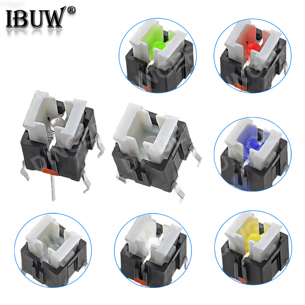 10 ชิ้น/ล็อต Iight Touch Switch 6*6*7 H สวิทช์สัมผัส LED สีขาว/แดง/น้ําเงิน/เหลือง/เขียว 6x6x7 มม. Microswitch/Key 6x6x7.2 มม.