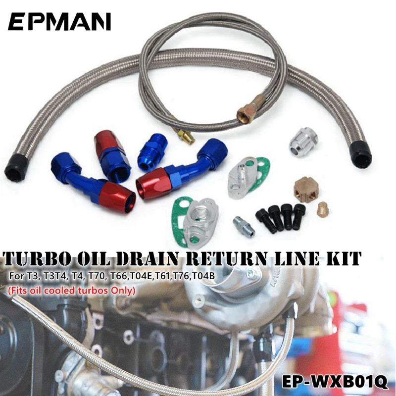 Epman Turbo Oil Feed Return Drain Line Pipe AN10 Fitting Kit For T3, T3T4, T4, T70, T66,T04E,T61,T7