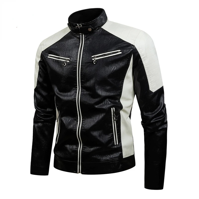Biker Jacket Stylish Contrast Colors Classic Biker Overcoat Motor Men Jacket Motorcycle Baseball Me