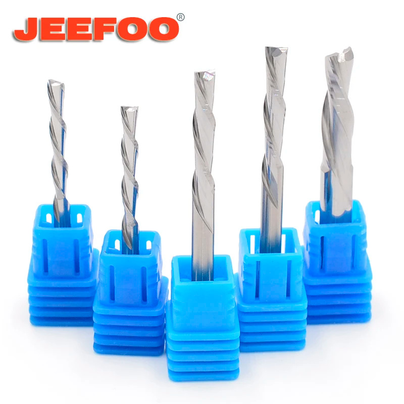 Two Flute Left Hand Down Cutter Carbide Spiral Wood End Mill For MDF Multilayer Board Plywood CNC R