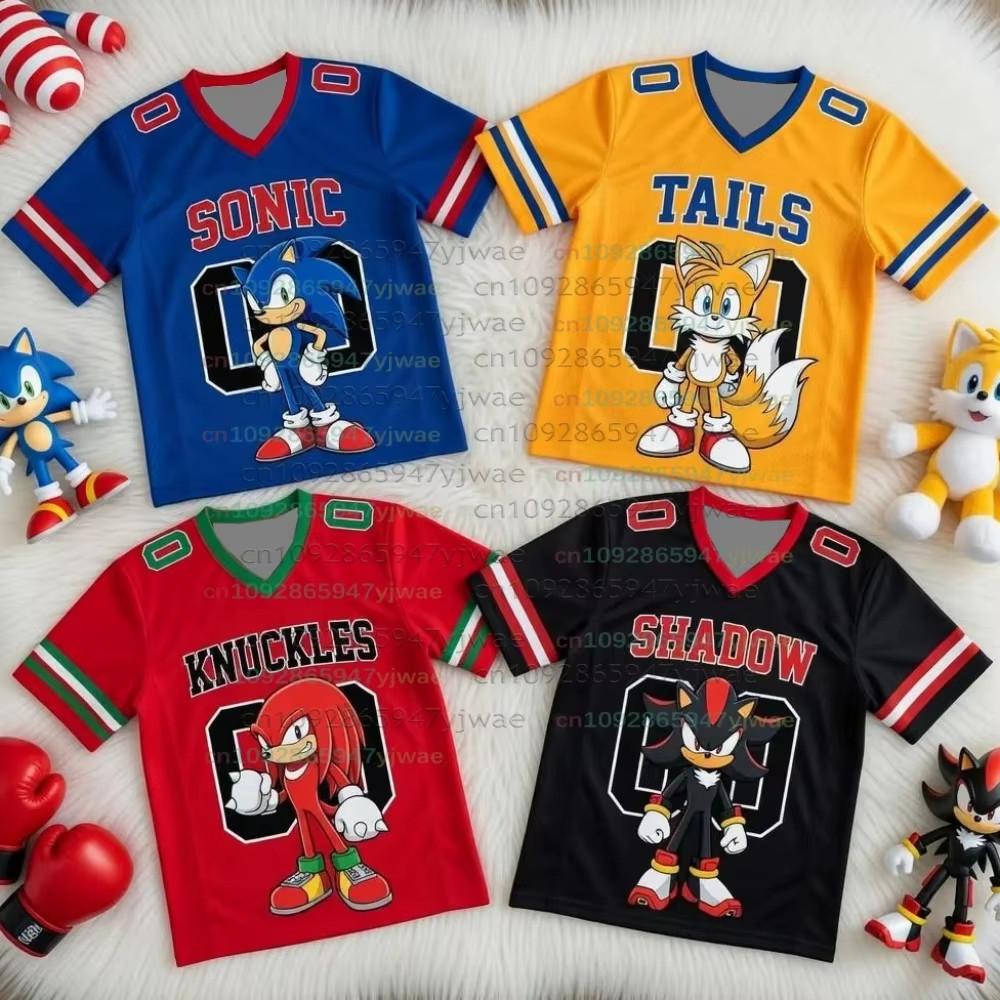 ส่วนบุคคล Sonic ฟุตบอลสําหรับผู้ใหญ่เด็กฤดูร้อน V คอกีฬา T เสื้อ Sonic คอสเพลย์เสื้อผ้าเด็กฟุตบอล T เสื้อ