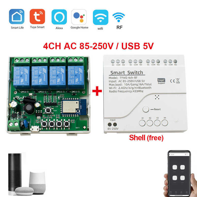 Graffiti สมาร์ทสวิทช์ WiFi DIY จับเวลา 220V RF ควบคุมเสียงโมดูล 4CH Tuya โมดูล