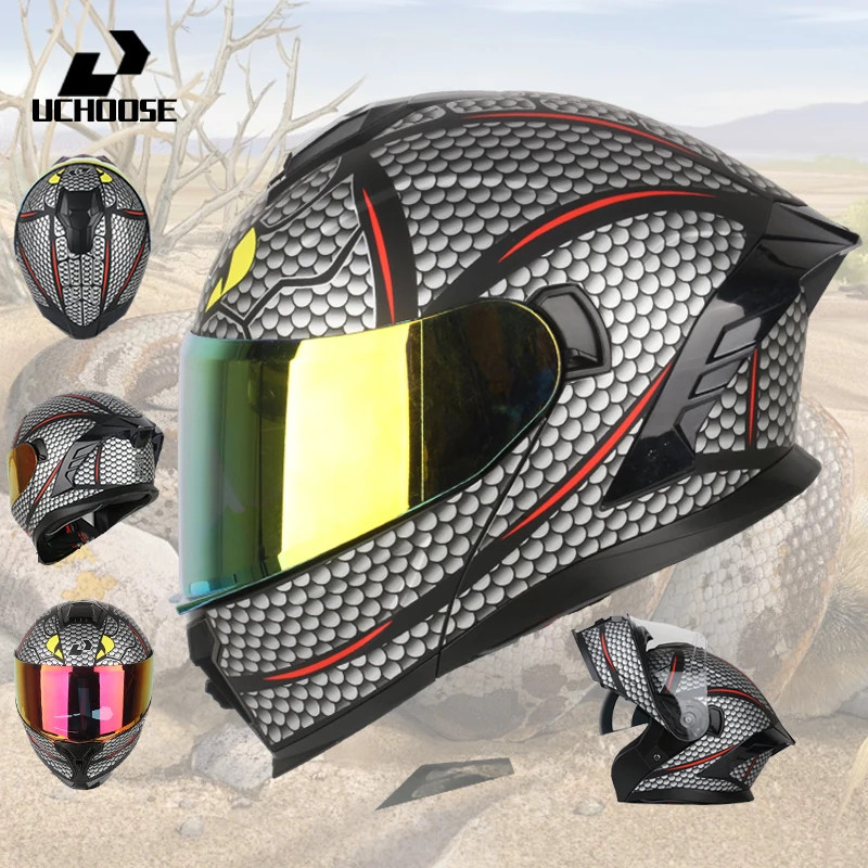 Uchoose Motorcycle helmet dual lens cross-section helmet modular flip up helmet outdoor cycling Nig