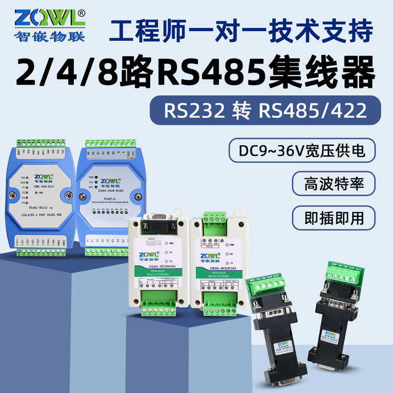 Zhijian IoT 2/4/8 ช่อง RS485 Hub Serial Port Repeater 485hub Splitter หนึ่งจุดสองพอร์ต