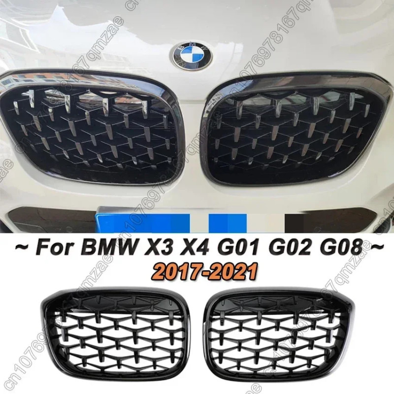 Car Front Kidney Grille Grills Silver and Black Diamond Style For BMW X3 X4 G01 G02 G08 2017-2021 C