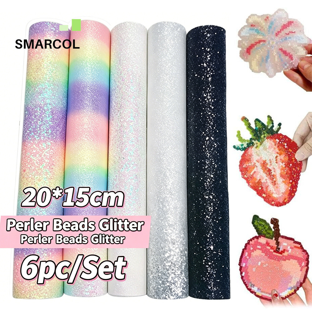6 ชิ้นหนาเนื้อฟิวส์ลูกปัดกระดาษเหล็กบน,Rainbow Glitter Iron-Onผ้า,20X15 ซม.ง่ายต่อการรีดกระบวนการที่ไม่ใช่เหล็ก,Fuse อุปกรณ์ลูกปัดเครื่องมือสําหรับลูกปัดหัตถกรรม