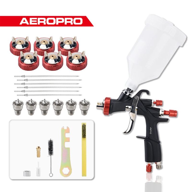 AEROPRO LVLP Spray Gun A610 Professional Airbrush For Car Pneumatic Automotive paint Spray Gun Kit