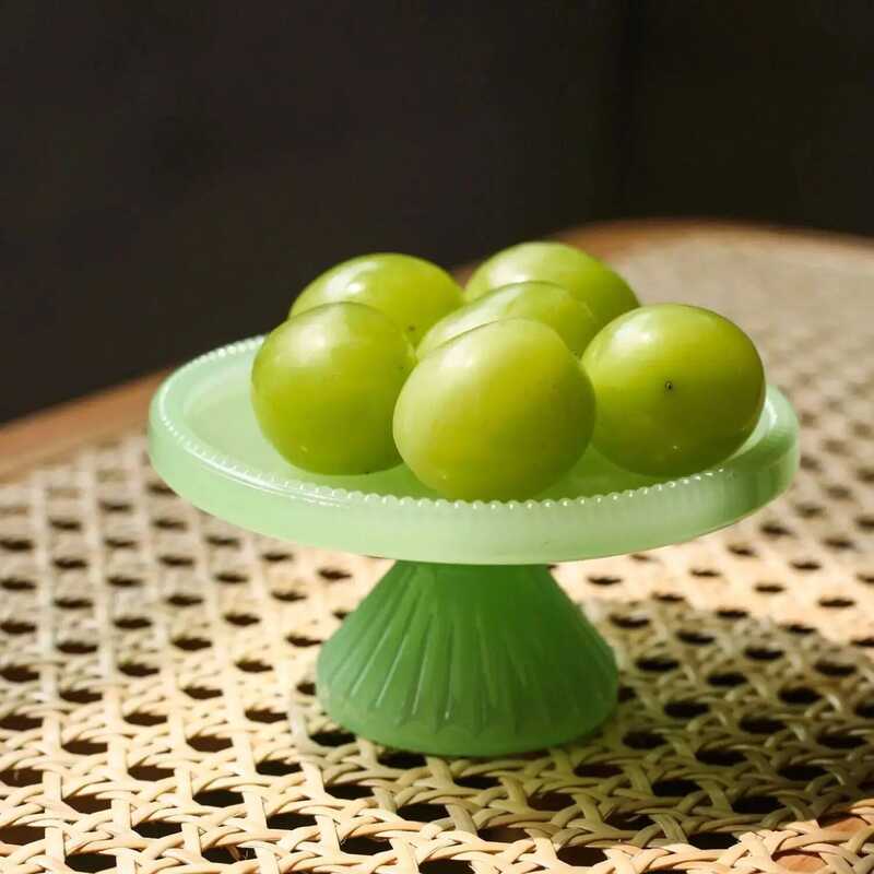 C Retro Jade Green Goblet Glass Tray Fruit Jade Glass Green Desserts Goblet Antique Jewelry Storage