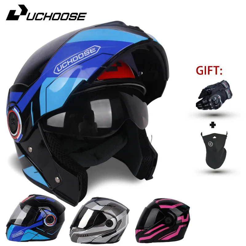 Uchoose Unisex Motorcycle Helmet DOT Certification Double Lens Cross Section Helmet Safety Modular