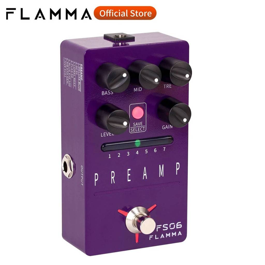FLAMMA FS06 กีตาร์ Preamp เหยียบกีตาร์ดิจิตอลเอฟเฟกต์ Preamp เหยียบ 7 รุ่น Preamp ในตัวจําลอง