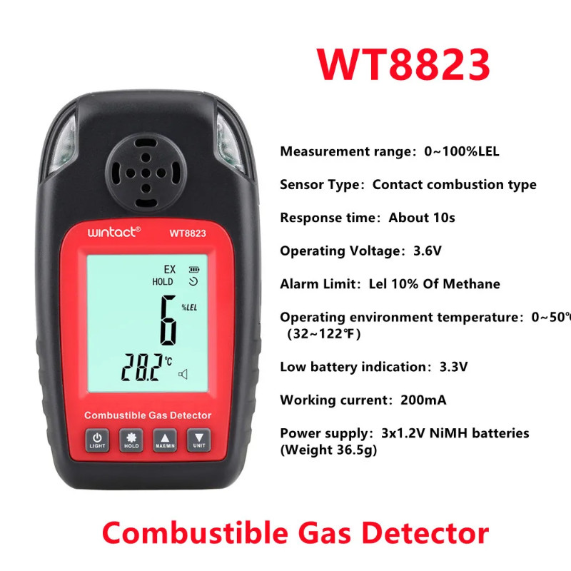 WINTACT WT8823 Combustible Gas Detector CO Hexane Methane Gas Leakage Alarm Analyzer Instrument Ind