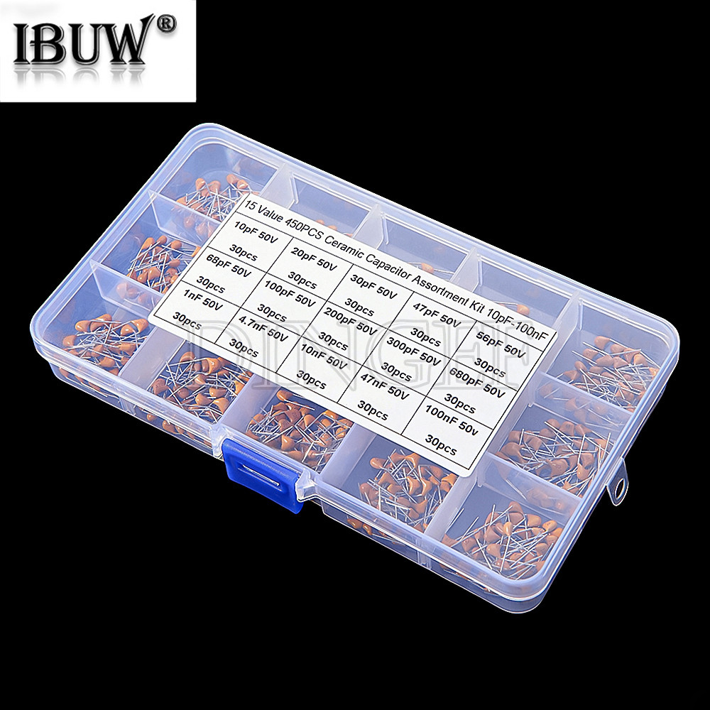 450PCS เสาหินเซรามิคตัวเก็บประจุชุด 10pF - 100NF 50V 10PF 30PF 47PF 56PF 68PF 100PF 200PF 300PF PF 1