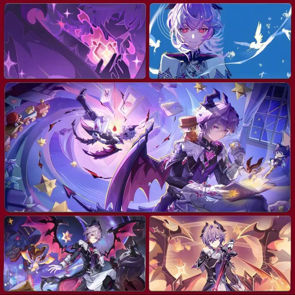 เกมลึกลับ Genshin Impact Durin แผ่นรองเมาส์สําหรับเล่นเกมขนาดใหญ่พร้อมขอบเย็บหนาแผ่นรองโต๊ะ PC
