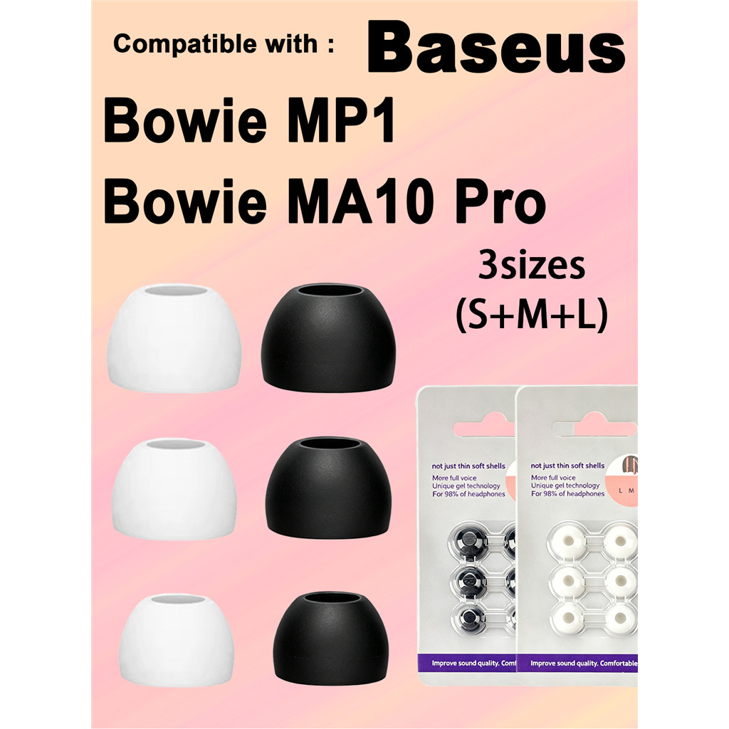 6 ชิ้นซิลิโคนหูเคล็ดลับใช้งานร่วมกับ Baseus Bowie MP1 / Bowie MA10 Pro เปลี่ยนชนิดใส่ในหูปลั๊กอุดหูหูฟังนุ่มครอบคลุม S/M/L