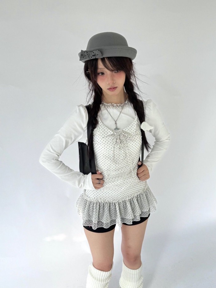 เสื้อยืดแขนยาวลูกสาว สไตล์เรโทรใหม่ฤดูใบไม้ร่วง ออกแบบพิเศษสำหรับสวมใส่ภายในและนอกบ้าน - รูปที่ 3