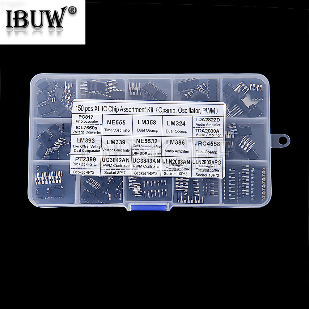 150 ชิ้น/กล่องวงจรรวมชิปกล่อง PC817 NE555 LM358 JRC4558 LM393 LM339 เครื่องซ่อมส่งคลิปส่งอะแดปเตอร์